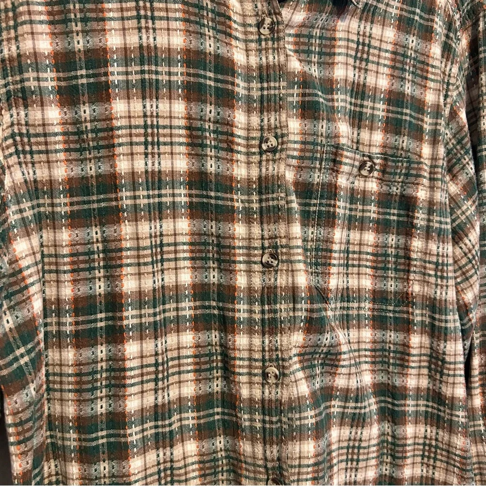 Vintage 100% Cotton Green Plaid Flannel Shirt Size Large